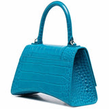 Small Hourglass Crocodile Top Handle Blue Bag