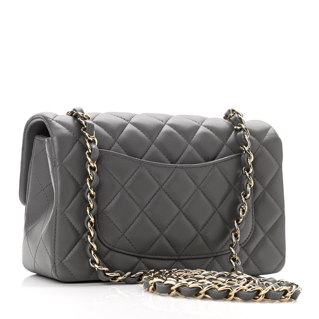Chanel Mini Rectangular Flap Bag with Top Handle Dark Grey Lambskin Light  Gold Hardware
