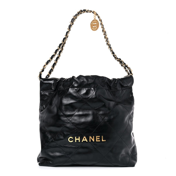 Shiny Calfskin Quilted Small Chanel 22 Black