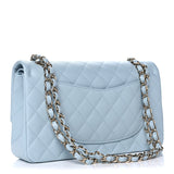 Caviar Quilted Medium Double Flap Light Blue