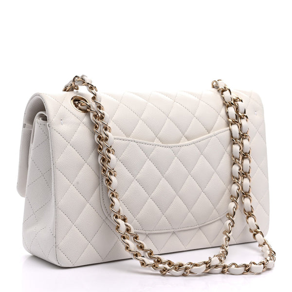 Caviar Quilted Medium Double Flap White