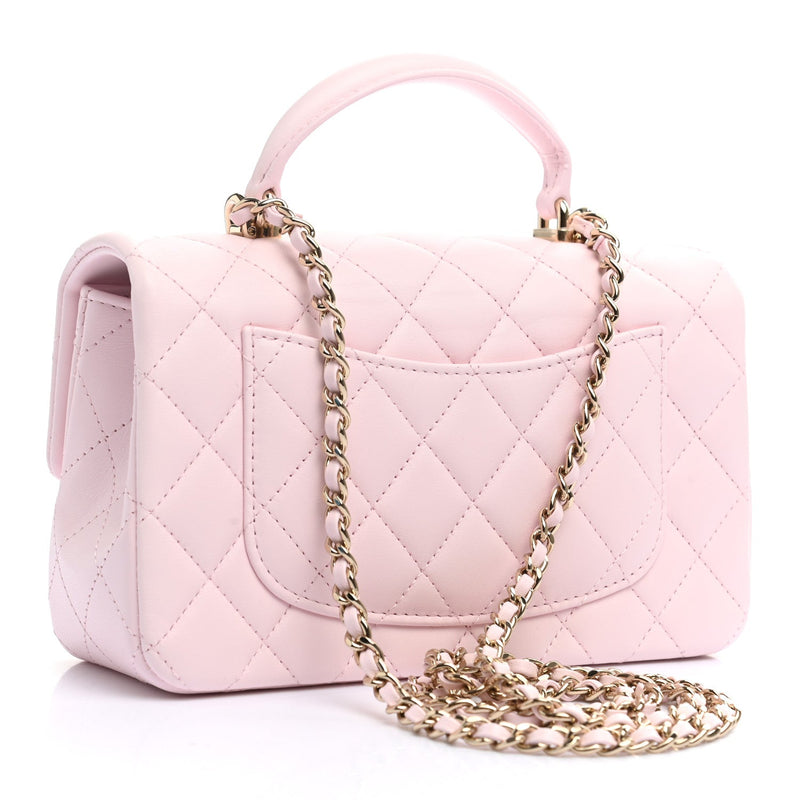 Lambskin Mini Top Handle Rectangular Flap Light Pink