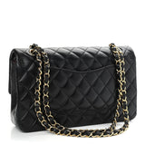 Lambskin Quilted Medium Double Flap Black