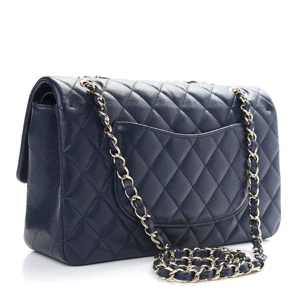 Caviar Quilted Medium Double Flap Navy