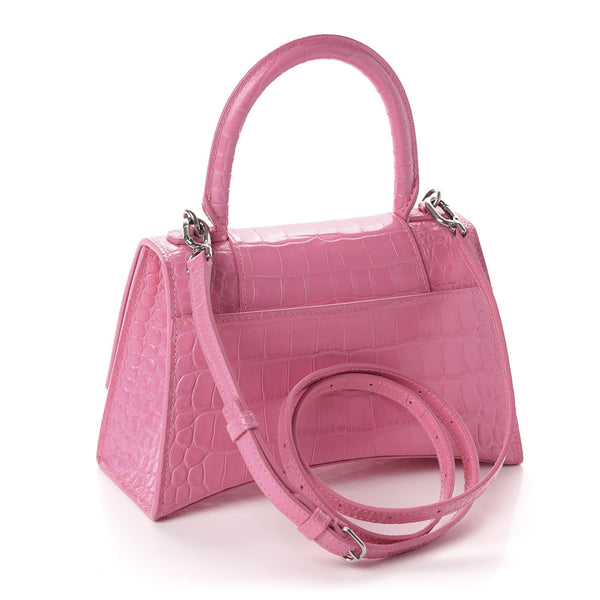 Small Hourglass Crocodile Top Handle Pink Bag