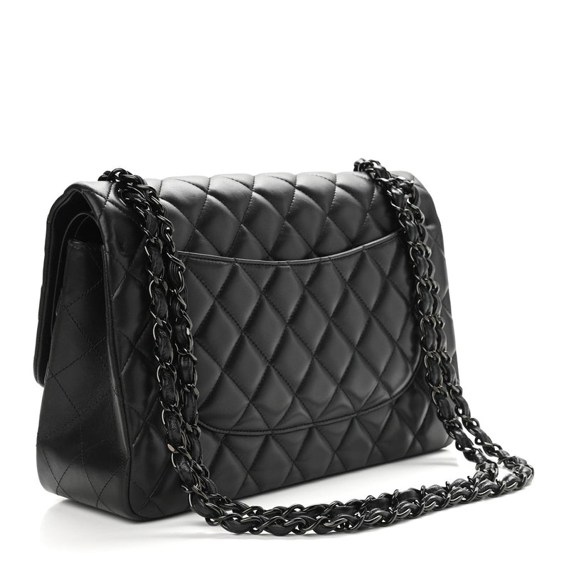 Lambskin Quilted Jumbo Double Flap So Black