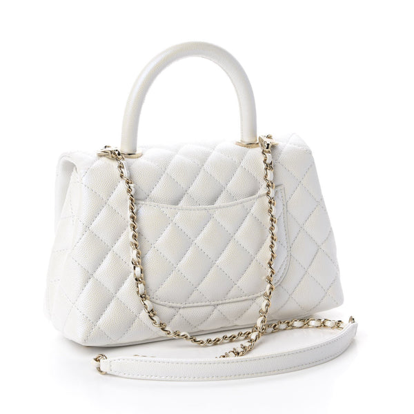 Caviar Quilted Small Coco Handle Flap White