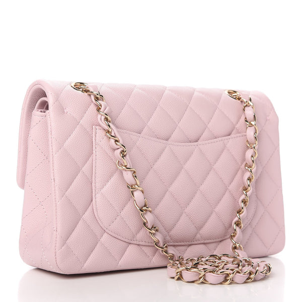 Caviar Quilted Small Double Flap Light Pink