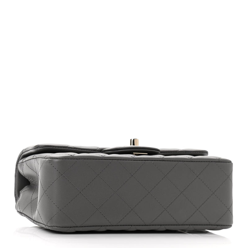 Lambskin Quilted Mini Rectangular Flap Dark Grey