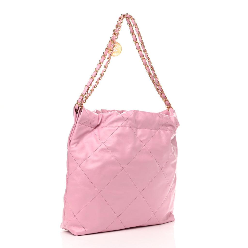 Chanel 22 small handbag, Calfskin & silver-tone metal, pink — Fashion