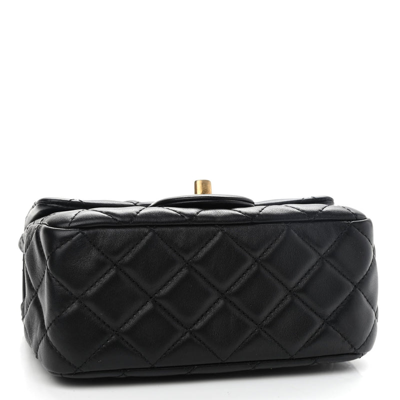 Lambskin Quilted CC Pearl Crush Mini Flap Black