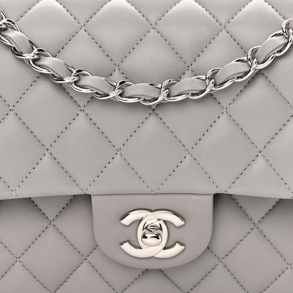 CHANEL Lambskin Quilted Medium Coco Lux Flap Grey 511928