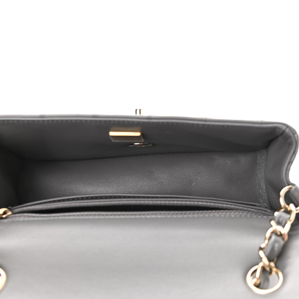 Chanel Dark Grey Lambskin Rectangular Mini Flap Top Handle Light Gold  Hardware – Madison Avenue Couture