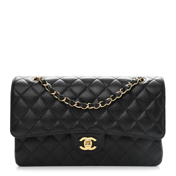 Caviar Quilted Medium Double Flap Black