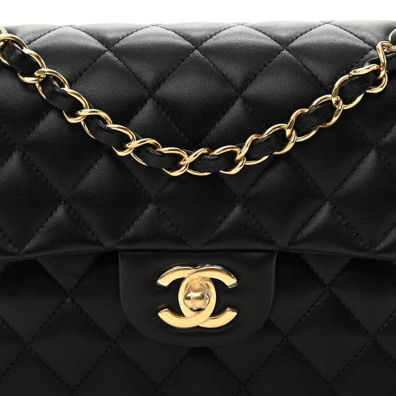 Lambskin Quilted Small Double Flap Black