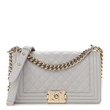 Caviar Quilted Medium Boy Flap Light Grey