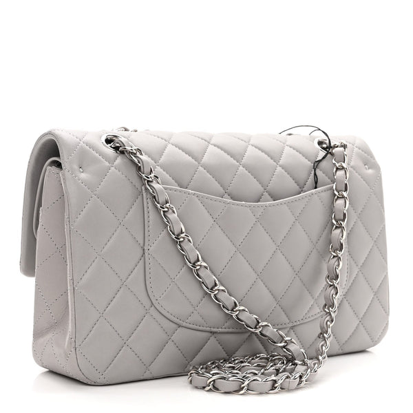 Lambskin Quilted Medium Double Flap Grey