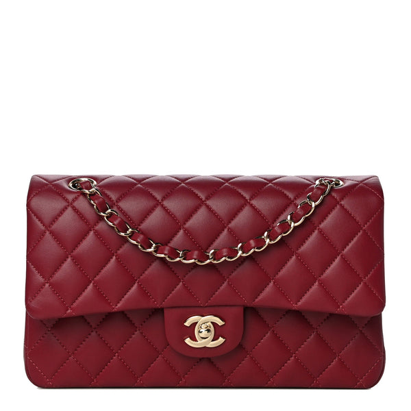 Lambskin Quilted Medium Double Flap Burgundy