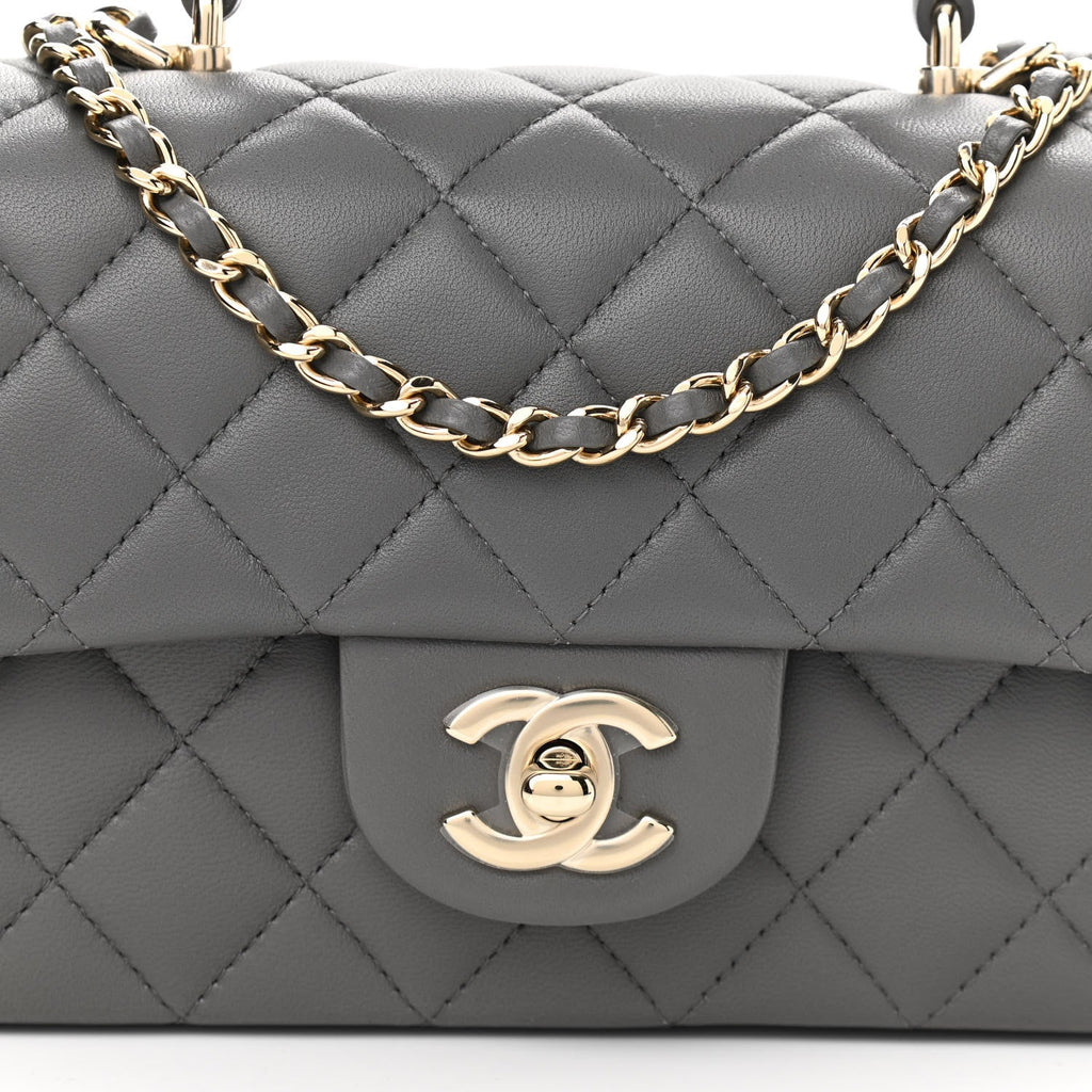 Lambskin Quilted Mini Top Handle Rectangular Flap Grey – Luxefectly