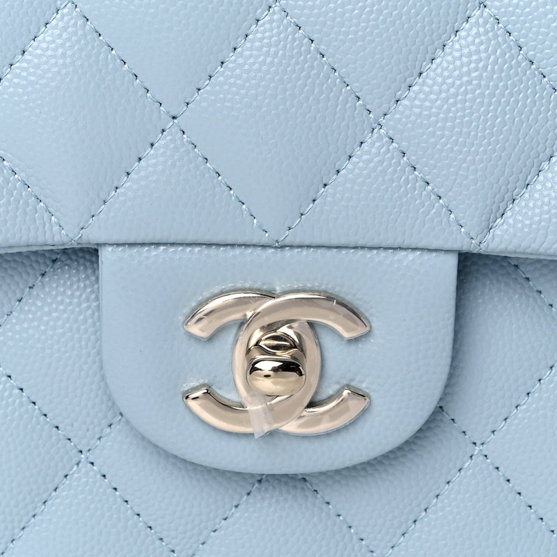 Caviar Quilted Medium Double Flap Light Blue