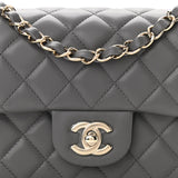 Lambskin Quilted Mini Rectangular Flap Dark Grey