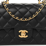 Lambskin Quilted Mini Top Handle Rectangular Flap Black