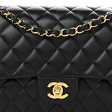 Lambskin Quilted Medium Double Flap Black