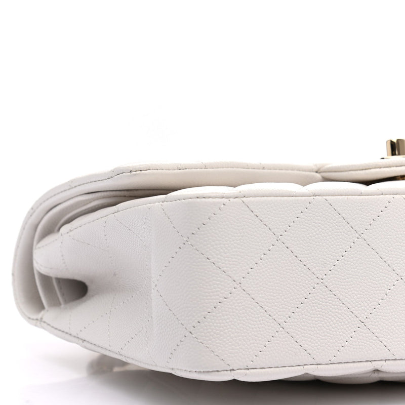 Caviar Quilted Medium Double Flap White