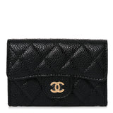 Caviar Quilted Flap Card Holder Wallet Black