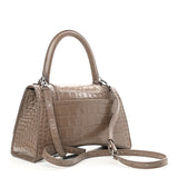 Small Hourglass Crocodile Top Handle Taupe Bag