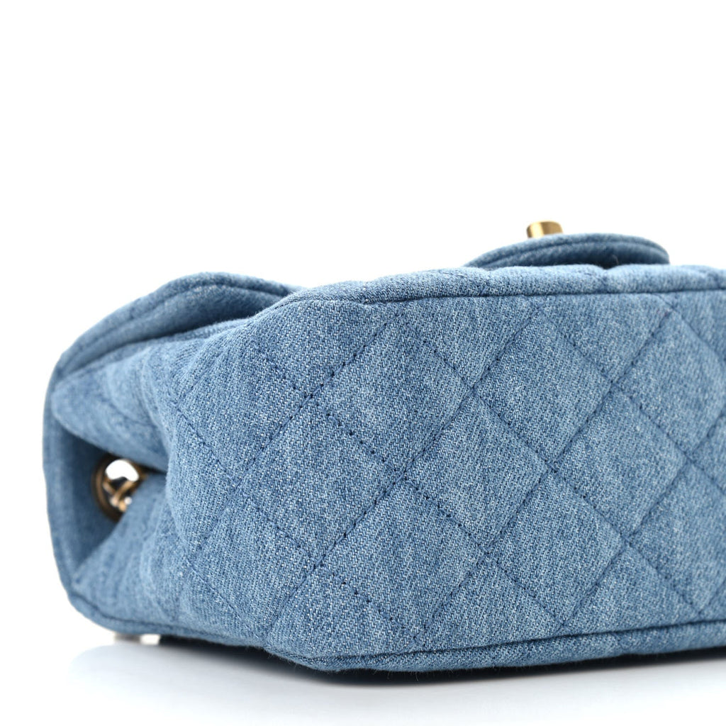 Denim Quilted CC Pearl Crush Mini Flap – Luxefectly
