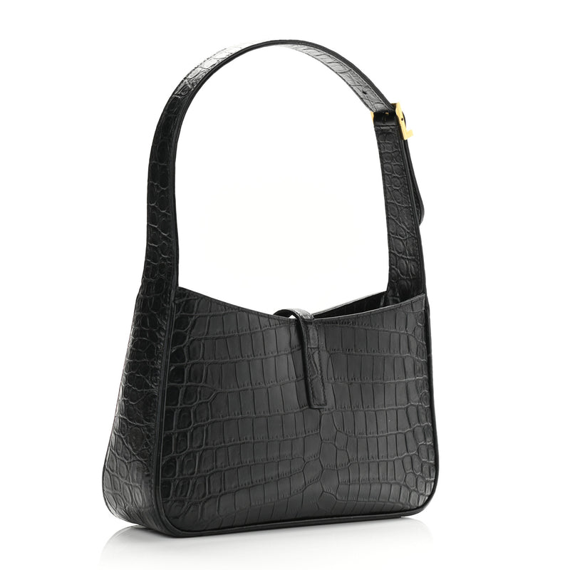 Calfskin Crocodile Embossed Le 5 à 7 Hobo Black Bag