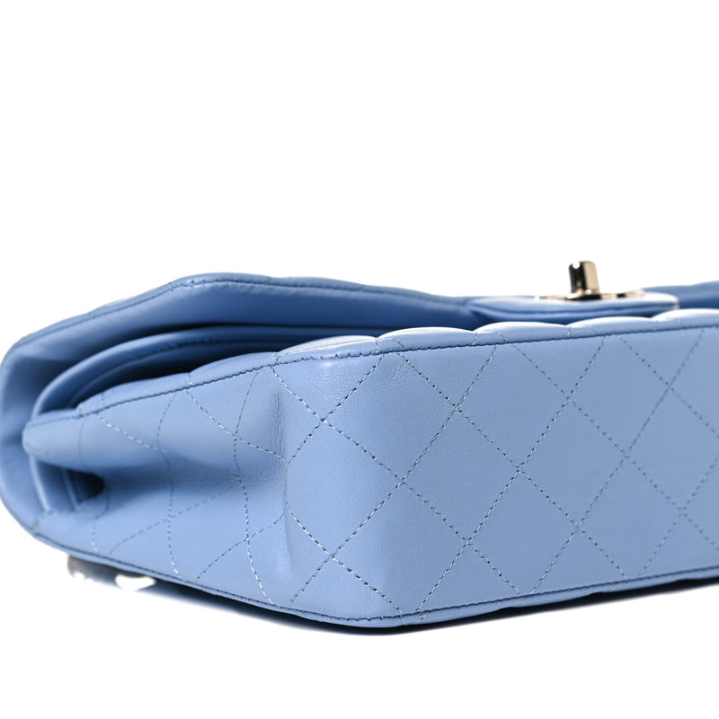 Lambskin Quilted Medium Double Flap Light Blue