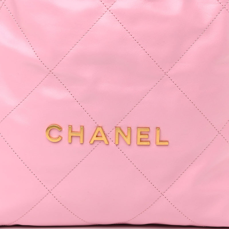 Shiny Calfskin Quilted Small Chanel 22 Pink