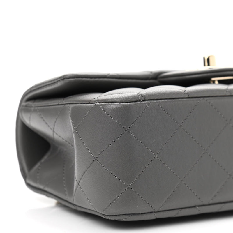 Lambskin Quilted Mini Top Handle Rectangular Flap Grey