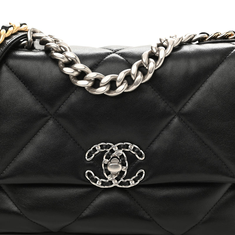 CHANEL Lambskin Quilted Large Chanel 19 Flap Black 1289074