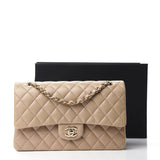 Caviar Quilted Medium Double Flap Beige