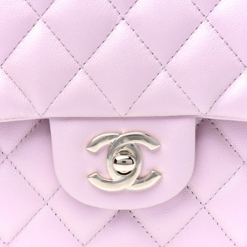 Lambskin Quilted Small Flap Iridescent Pink