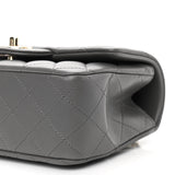 Lambskin Quilted Mini Top Handle Rectangular Flap Grey