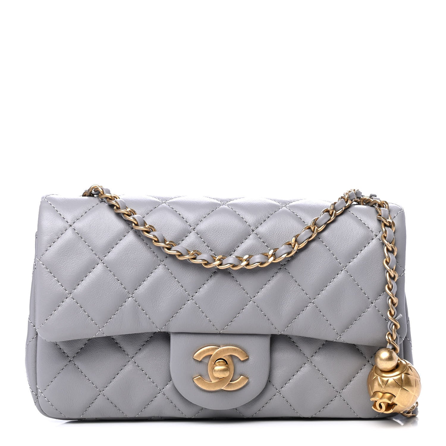 Lambskin Quilted CC Pearl Mini Rectangular Flap Grey – Luxefectly