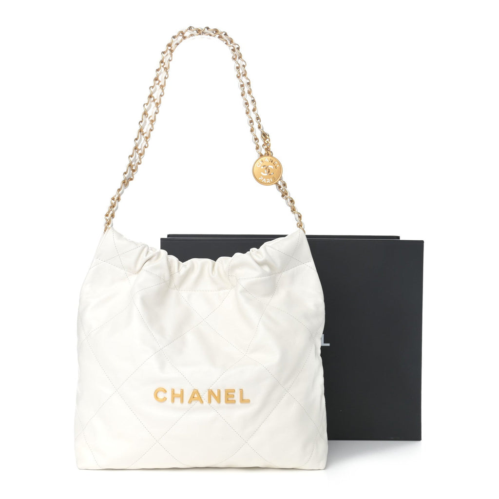 CHANEL Shiny Calfskin Quilted Mini Chanel 22 White | FASHIONPHILE