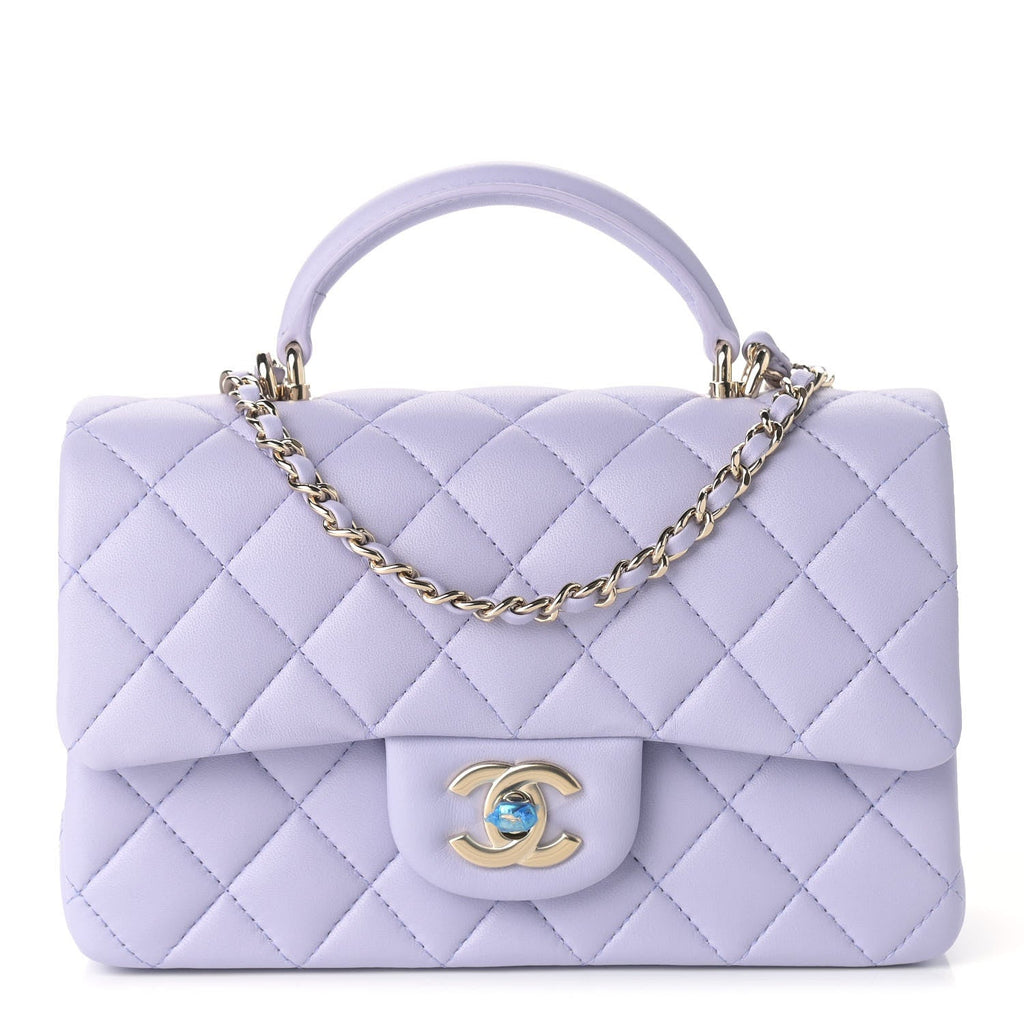 CHANEL Lambskin Quilted Mini Top Handle Rectangular Flap Lilac Light Green  1186845
