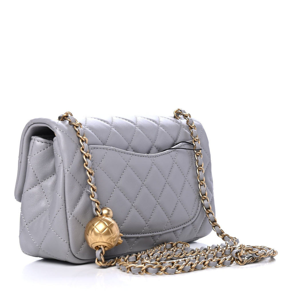 Lambskin Quilted CC Pearl Mini Rectangular Flap Grey – Luxefectly
