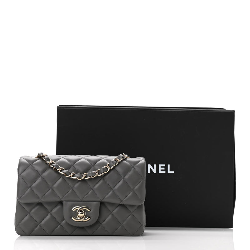 Chanel Top Handle Mini Rectangular Flap Bag Grey Lambskin Aged Gold Ha –  Coco Approved Studio