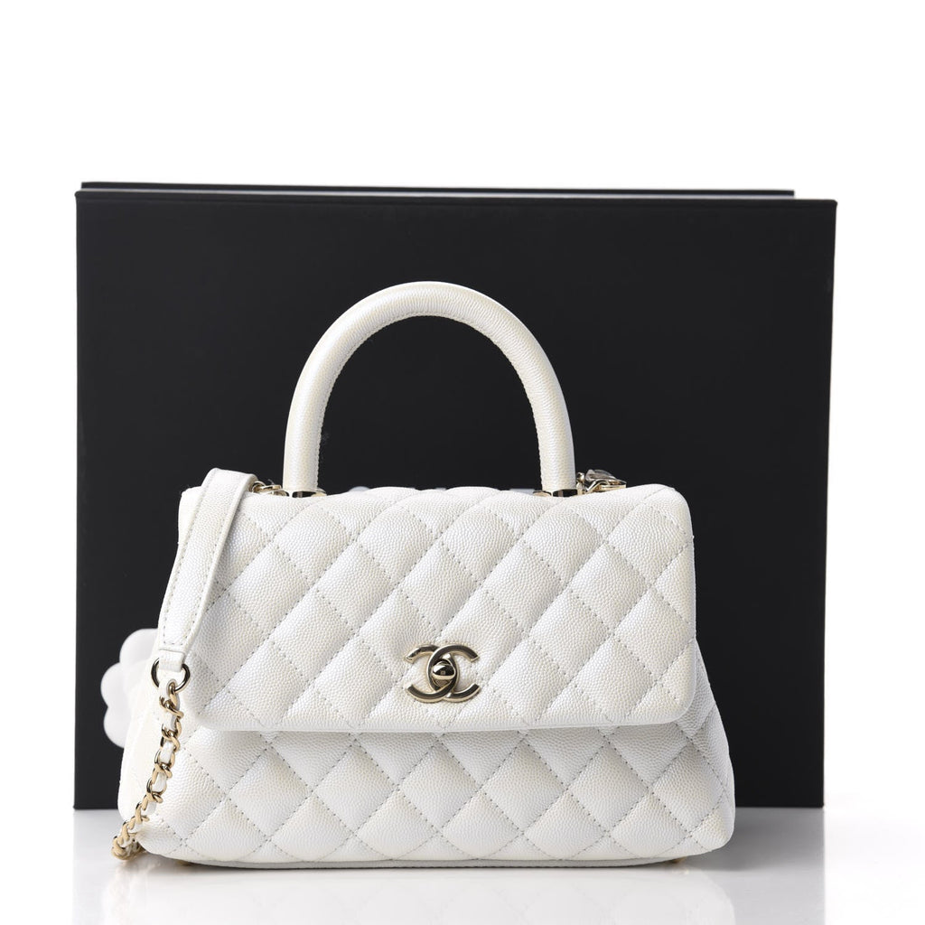 Caviar Quilted Small Coco Handle Flap White – Luxefectly