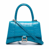 Small Hourglass Crocodile Top Handle Blue Bag