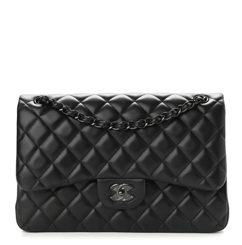 Lambskin Quilted Jumbo Double Flap So Black