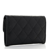 Caviar Quilted Flap Card Holder Wallet Black