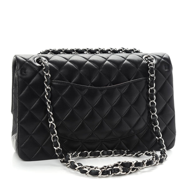 Lambskin Quilted Medium Double Flap Black