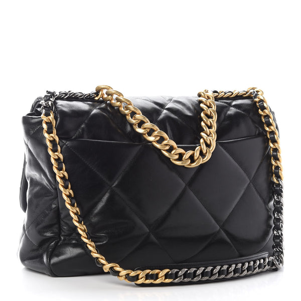 Lambskin Quilted Maxi 19 Flap Bag Black